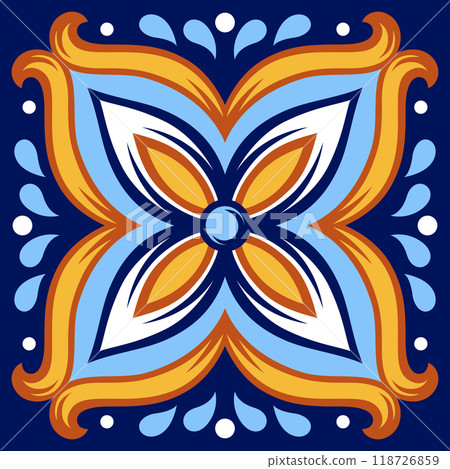 Portuguese ceramic tile pattern. Mediterranean traditional ornament. Italian or spanish majolica. 118726859