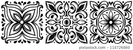 Portuguese ceramic tile pattern. Mediterranean traditional ornament. Italian or spanish majolica. 118726860