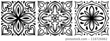 Portuguese ceramic tile pattern. Mediterranean traditional ornament. Italian or spanish majolica. 118726862