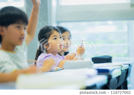 Elementary school students taking lessons in a classroom Elementary school students taking lessons in a classroom 118727002