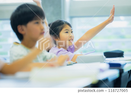 Elementary school students taking lessons in a classroom 118727005