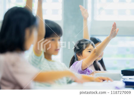 Elementary school students taking lessons in a classroom 118727009