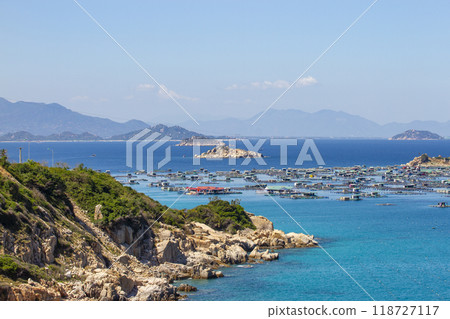 Floating Fish Farms On The Sea In Binh Hung Island Area, Vietnam. Floating Fish Farms On The Sea In Binh Hung Island Area, Vietnam. 118727117