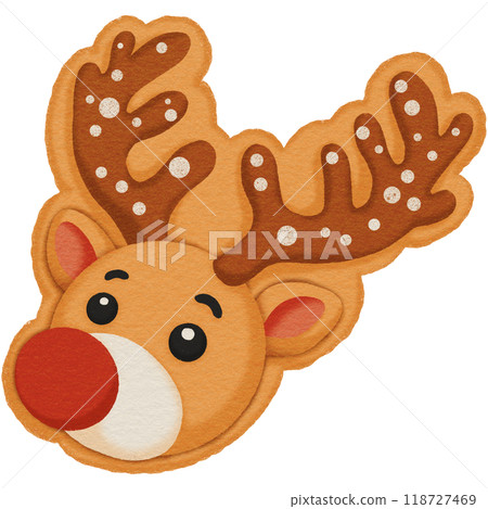Christmas Reindeer Cookie with Red Nose and Icing Christmas Reindeer Cookie with Red Nose and Icing 118727469