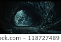 Mysterious cave entrance with icy walls 118727489