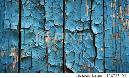 Weathered blue paint on a wooden surface 118727494