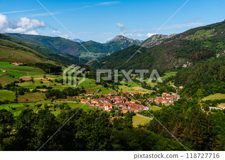 Scenic view of Carmona, a traditional small village in Cantabria Scenic view of Carmona, a traditional small village in Cantabria 118727716