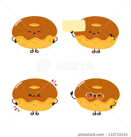 Funny chocolate Doughnut characters bundle set. Vector hand drawn doodle style cartoon character illustration icon design. Cute Donut mascot character collection 118728141