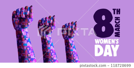 Women's day fist up in retro collage vector illustration Women's day fist up in retro collage vector illustration 118728699