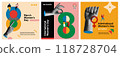 International Womens Day 8th march in retro collage vector illustration set 118728704