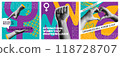 International Womens Day 8th march inspire and incluison collage illustration set 118728707