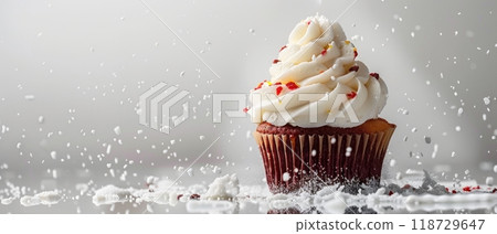 Cupcake, rising, bullet shot, solid white background 118729647