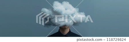 A person with a large, white cloud obscuring their face. 118729824