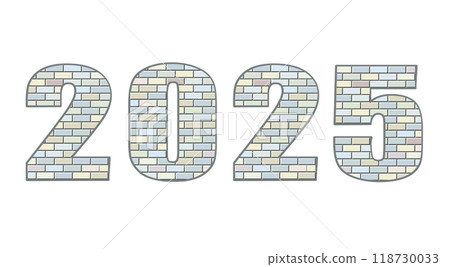 Vector font build out of red bricks. New Year numerals isolated on white background 118730033
