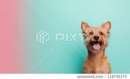 Australian Terrier isolated on colorful pastel background. Australian Terrier isolated on colorful pastel background. 118730175