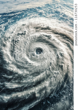Giant typhoon over the ocean, view from a space satellite 118730253