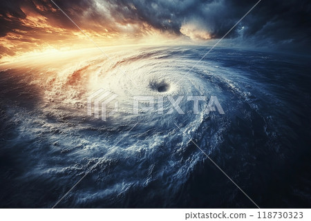 Super typhoon, satellite view from space - abstract illustration Atlantic Hurricane Season 118730323
