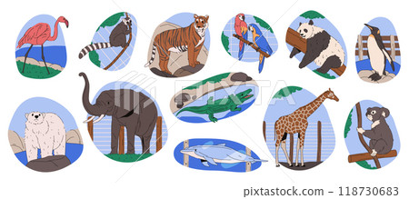 Vector set of zoo animals with bird, mammal, fish 118730683