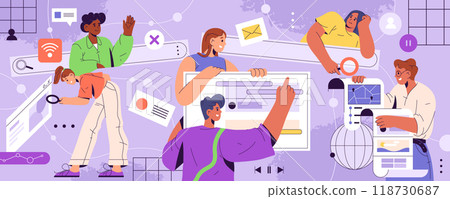 Vector banner of web search system with UI element Vector banner of web search system with UI element 118730687