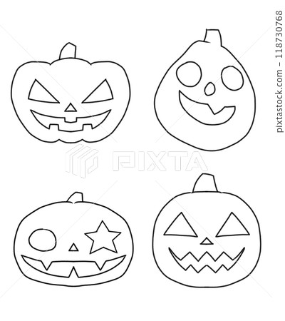 Jack-o'-lantern line drawing set Jack-o'-lantern line drawing set 118730768