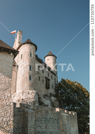 Bobolice Castle, an old medieval fortress or royal castle in the village of Bobolice, Poland 118730789