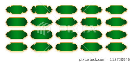 Islamic frames, oriental style objects. Arabic shapes, windows and arches. Traditional ornamental banner, frame. Muslim holidays, Ramadan Kareem. Modern eastern architecture. Vector illustration 118730946