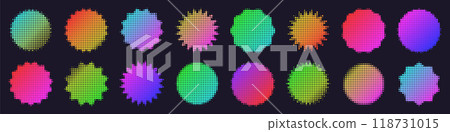 Brutalist geometric shapes, modern symbols. Colorful neon label, sticker, simple primitive star element with halftone effect. Retro design, trendy minimalist style, y2k. Vector illustration 118731015