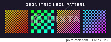 Groovy checkered pattern, colorful distorted tiled grid. Vintage wavy curved backdrop, distortion effect. Funky geometric chessboard texture, retro background in 90s style, y2k. Vector illustration 118731042