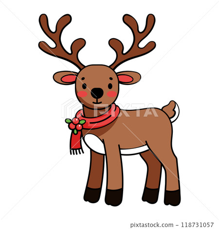 Cute Christmas character Santa Claus deer. Children's holiday illustration isolated on white background 118731057