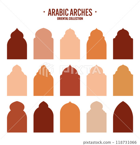 Islamic frames, oriental style objects. Arabic shapes, windows and arches. Traditional ornamental banner, frame. Muslim holidays, Ramadan Kareem. Modern eastern architecture. Vector illustration Islamic frames, oriental style objects. Arabic shapes, windows and arches. Traditional ornamental banner, frame. Muslim holidays, Ramadan Kareem. Modern eastern architecture. Vector illustration 118731066