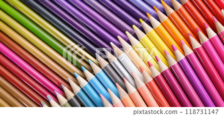 Big assortment of colourful pencils placed over each other 118731147