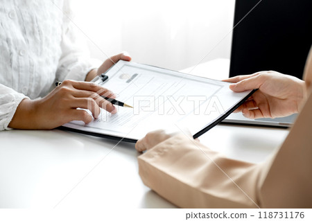 Business office executives interview job applicants employee in the meeting room Business office executives interview job applicants employee in the meeting room 118731176