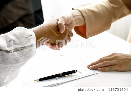 Handshake after business officer executives interview job applicants employee in the meeting room 118731204