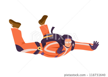 Man Paratrooper with Parachute Bag Flying in the Sky Vector Illustration Man Paratrooper with Parachute Bag Flying in the Sky Vector Illustration 118731640