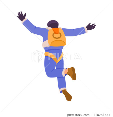 Man Paratrooper with Parachute Bag Flying in the Sky Vector Illustration 118731645