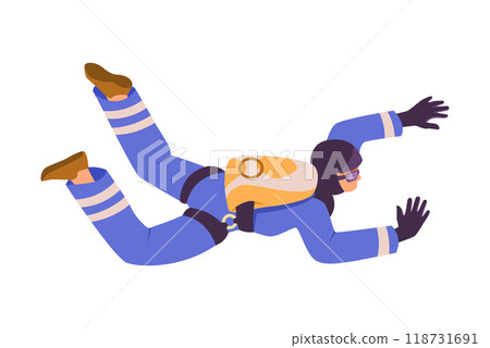 Man Paratrooper with Parachute Bag Flying in the Sky Vector Illustration Man Paratrooper with Parachute Bag Flying in the Sky Vector Illustration 118731691