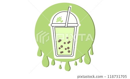 Milk bubble tea logo with grape flavor on background of splashes, Asian street food from Taiwan, sweet cold drink with tapioca pearl balls, boba beverage in colorful cup with floating balls Milk bubble tea logo with grape flavor on background of splashes, Asian street food from Taiwan, sweet cold drink with tapioca pearl balls, boba beverage in colorful cup with floating balls 118731705