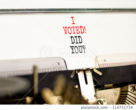 I voted. Did you symbol. Concept words I voted. Did you typed on beautiful old retro typewriter. Beautiful white background. Business I voted. Did you concept. Copy space. I voted. Did you symbol. Concept words I voted. Did you typed on beautiful old retro typewriter. Beautiful white background. Business I voted. Did you concept. Copy space. 118731734
