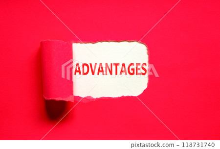 Advantages symbol. Concept word Advantages on beautiful white paper. Beautiful red paper background. Business advantages concept. Copy space. 118731740