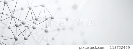 Abstract white spheres connected by lines,  forming a geometric pattern on a white background. 118732469