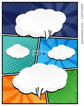 comic speech bubbles in white clouds on a vibrant pop art background flat design vector illustration comic speech bubbles in white clouds on a vibrant pop art background flat design vector illustration 118732683
