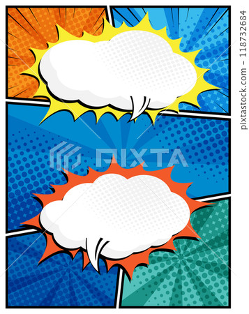 comic speech bubbles in white clouds on a vibrant pop art background flat design vector illustration 118732684