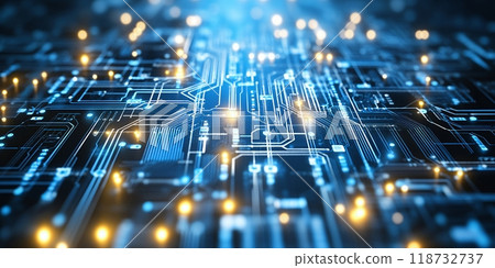 Abstract digital circuit board with glowing lights. 118732737