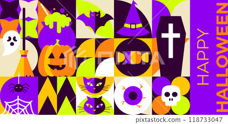 Geometrical Happy Halloween Banner Concept Geometrical Happy Halloween Banner Concept 118733047