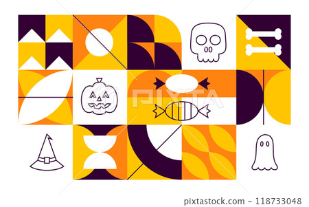 Geometical Line Happy Halloween Banner Geometical Line Happy Halloween Banner 118733048