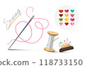 Sewing tools with needle and thread, vector 118733150