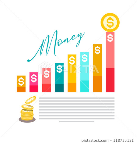 Money graph with Dollar symbol, coins and sample text Money graph with Dollar symbol, coins and sample text 118733151
