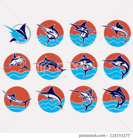 icon set of blue marlin fish 118733277