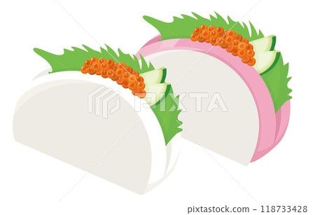 Salmon roe and red and white kamaboko Salmon roe and red and white kamaboko 118733428