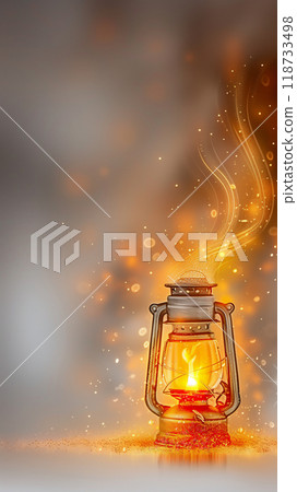 A beautiful, antique, kerosene lantern on a magical, festive background. Copy space. 118733498